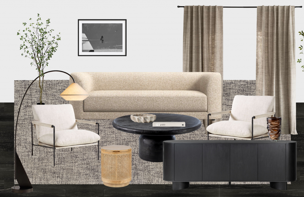 MOOD BOARD – living room layout and materials